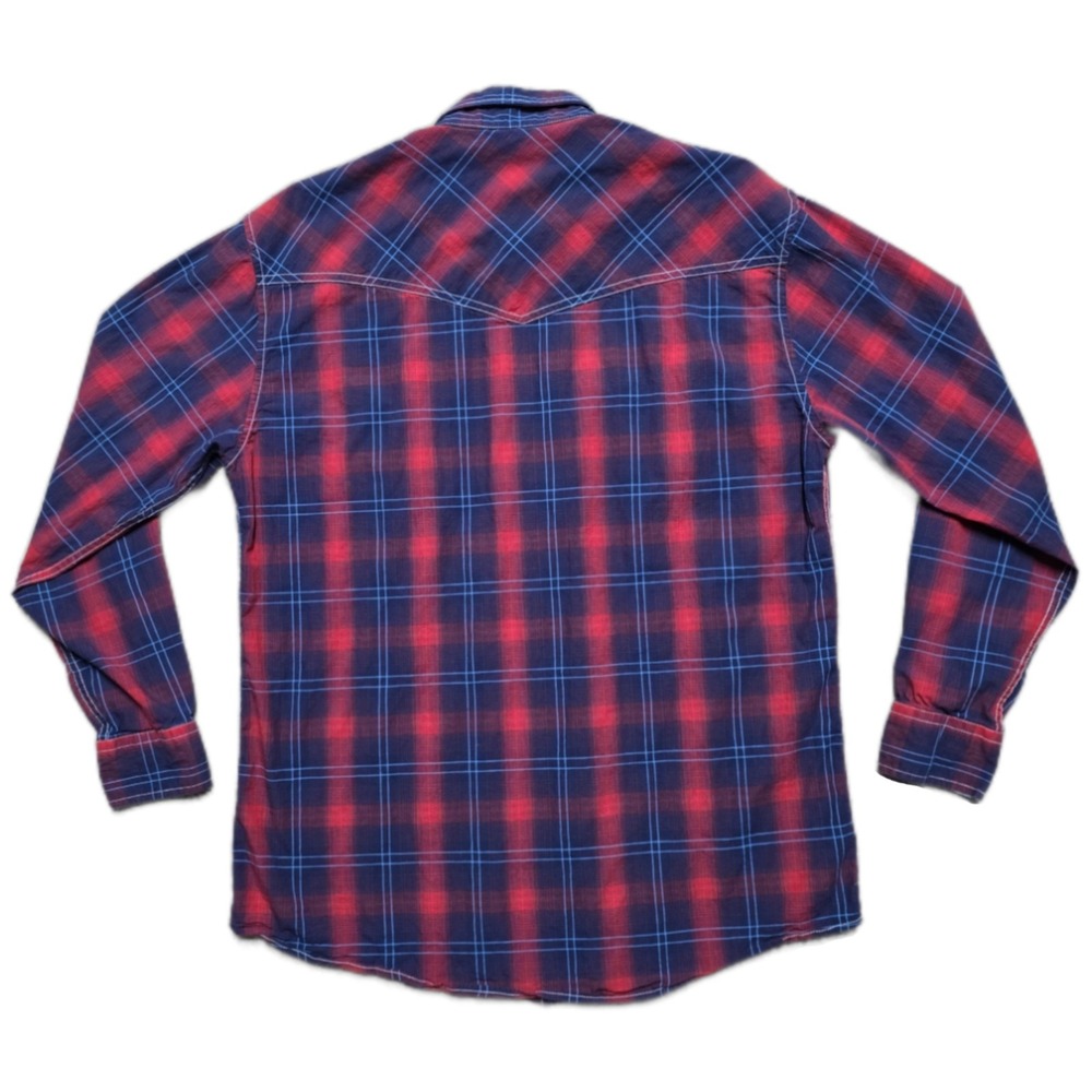 Rafter C Shirt Red Pro-Flex Performance Pearl Snap Western Mens L Blue Red Plaid - Picture 3 of 16